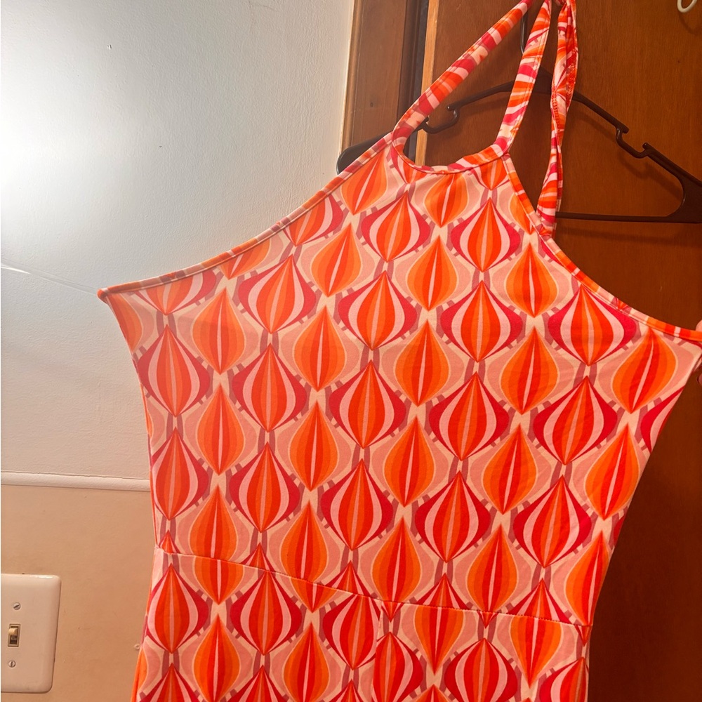 Vibrant Orange and Red Patterned jumpsuit